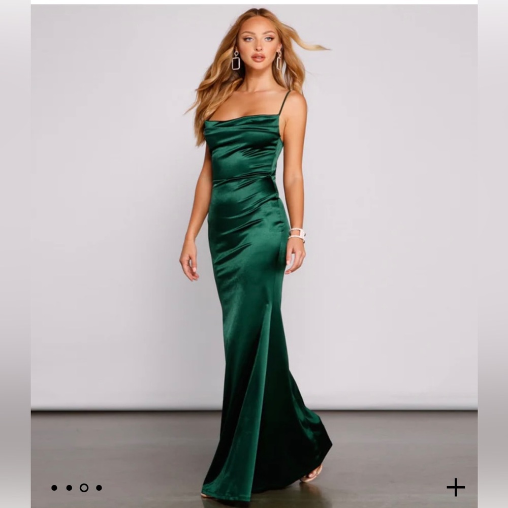 Emerald Green Medium Satin Full Length Dress